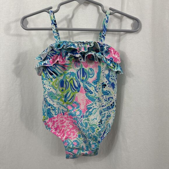 Lilly Pulitzer Lydia Colorful Ruffle Infant Swimsuit One Piece Size 6-12 Months - Picture 1 of 6